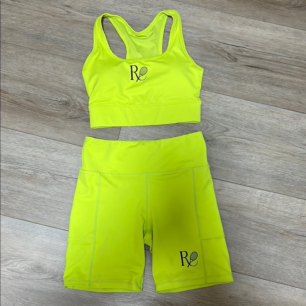 Bright Yellow Tennis Sports Bra and Shorts Set Small